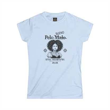 Women's Tee — 'Pelo malo' Crossed Out to 'Bueno' — Still Beautiful Curls
